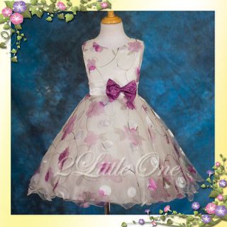 Purple Wedding Flower Girl Pageant Party Floral Pattern Formal Dress