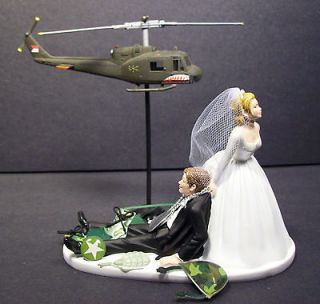 BRIDE AND GROOM with Huey Helicopter WEDDING CAKE TOPPER FUNNY GROOMS