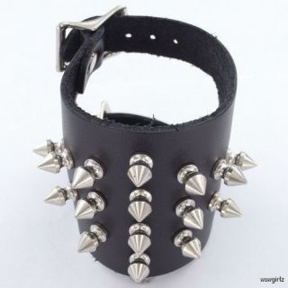 SPIKED WRIST BAND   LEATHER   1/2 SPIKE   3 GAUNTLET