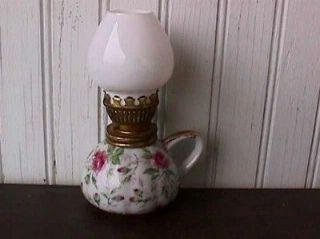 LEFTON ROSE CHINTZ WHITE OIL LAMP SMALL #686R