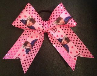 Justin Bieber Heart Pink Cheer/Cheerlea ding/Dance Bow Ribbon