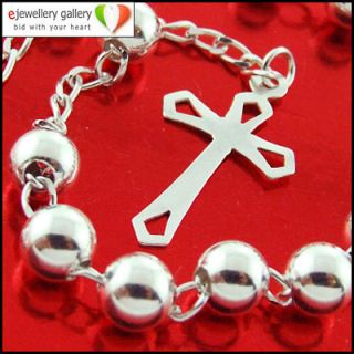 REAL AUTHENTIC 925 SOLID STERLING SILVER ROSARY BEAD CROSS BRACELET