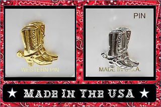 Silver OLD WEST COWBOY BOOTS SPURS LAPEL HAT PIN Western Jewelry NIP