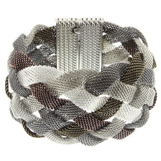 Tri Tone Six Rows Braided Mesh Bracelet with Metal Magnetic Closure