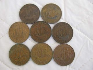 UK Lot of 8 1942 to 1966 Nice old Coins 1/2 Penny Georgivs VI