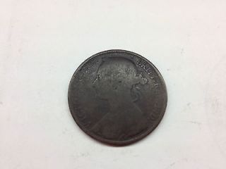 1890 VICTORIA D G BRITT REG F D Britain ONE PENNY Vintage Coin Large