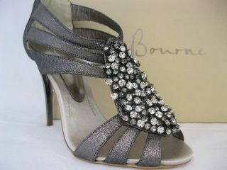 Bourne Pewter Leigh £205 Sandals 4 6 Diamante Crystal Jewel Encrusted