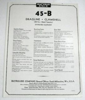 Bucyrus Erie 1932 45 B Dragline & Clamshell Brochure