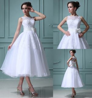 Mini Short Wedding Dress Tea Length bateau White Wedding Bridal Gown