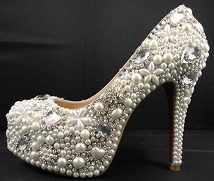 Hand made Crystal and Pearl Wedding or Party Shoes