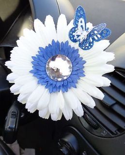 VW Beetle Flower   White and Blue Diamond Bling Daisy