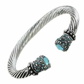  Aqua faceted rhinestone tips cable bangle bracelet brighton bay