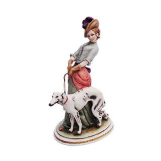 Bruno Merli Capodimonte Porcelain Figure of Lady & Dog 8/20cms Tall