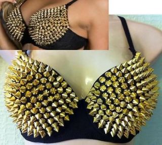 Sexy Metalic Gold Spike Spiked Bullet Rivet Cone Padded Bra Top   Be
