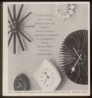 1963 George Nelson modern clock 5 models photo Howard Miller print ad