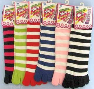 LOT of 12 toe socks crew socks multi colored stripes size 9 11 womens