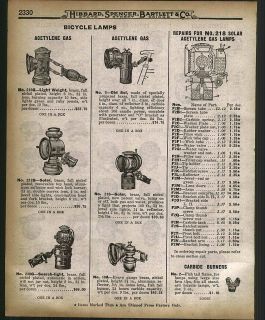 1918 AD Bicycle Lamps Acetylene Gas Solar Search Light Old Sol Parts