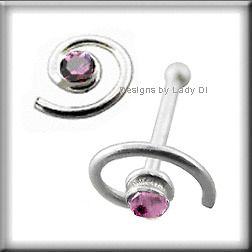 Tiny Silver Spiral With Pale Purple Gem Nose Stud Rings