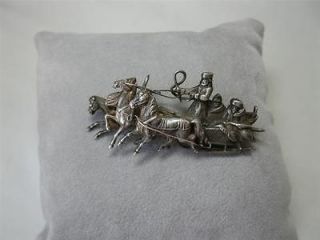 Russian Antique Silver Jewelry Brooch 84 Horses Troika c1900 Rare