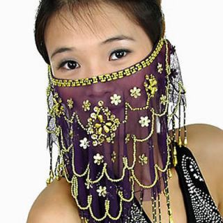 Belly Dance Dancing Face Veil Wrap Scarf With Golden Sequin Beads 6