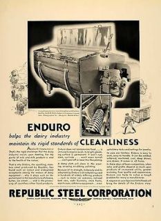 1932 Ad Republic Steel Canton Pasteurizer Milk Alloy   ORIGINAL