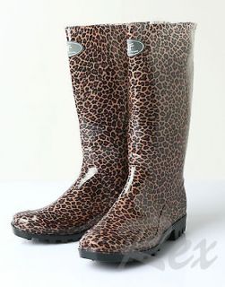 New Girls Rain Boots Wellies Flat Brown Leopard Animal Prints