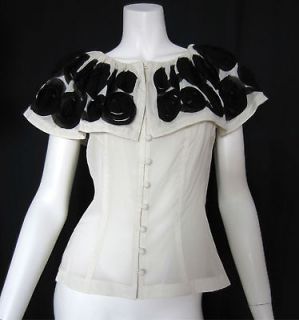 BYRON LARS ivory silk blouse chiffon roses XS NWT 4