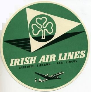 Airlines / Aer Lingus ~IRELAND~ Vibrant Old Luggage Label, c. 1955