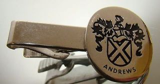 ANDREWS Family Coat of Arms Heraldic Crest tie clasp Silver tone