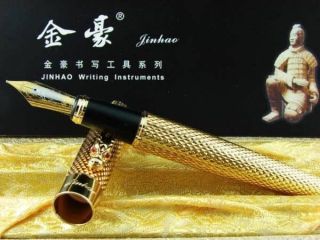 ANP53 Golden Checked DRAGON 18KGP Fountain Pen JINHAO