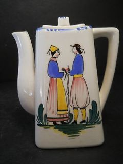 vintage Tea Pot with Handpainted Dutch People & Flowers Signed Old Tea