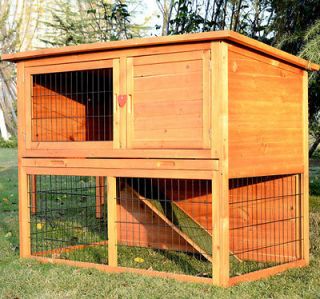 Deluxe Wooden Rabbit House Wood Rabbit Hutch Little Pet Cage 3 Doors