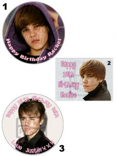 JUSTIN BIEBER PERSONALISED EDIBLE ICING / CAKE TOPPER   11 sizes