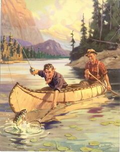 Hy Hintermeister Canoe Men Fishing Trout Net Mts Water Embossed Print