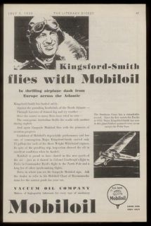 1930 Kingsford Smit h & his plane portrait Mobil Oil vintage print ad