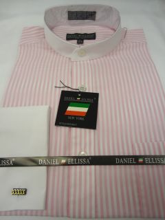 Mens Daniel Ellissa Nehru Banded Collarless F/C Dress Shirt Pink Gray