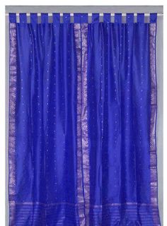 Navy Blue Art Silk Tab Top Sari saree Curtain Drape Panel Custom Made