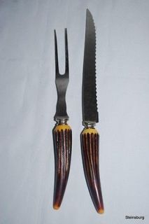 Vintage Stag Antler Carving Set Knife Fork Sheffield England Stag Horn