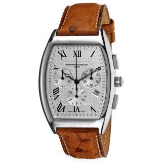Frederique Constant Mens Art Deco Brown Leather Strap Watch FC