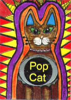 ACEO OOAK Original POP CAT #1/Series Pop Folk Art Brush Pen Ink