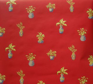 CAREY LIND ORIENTAL FLOWER VASES on RED wallpaper DOUBLE ROLL