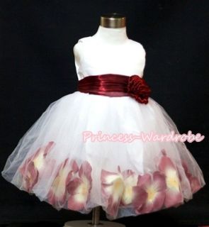 White Wine Red Gown Wedding Party Tutu Skirt Bridal Flower Girl Dress
