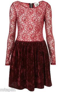 Cocosfortune Topshop Red lace velvet skater dress UK 6 8 10 12 14 £