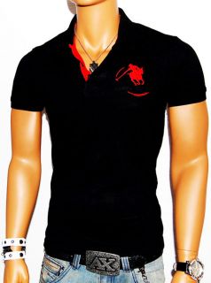 NWT MENS SANTA FE COLLECTION BLACK RED SLIM FIT DESIGNER POLO RUGBY