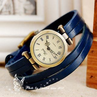 looking slim cowskin leather band round copper color case women watch