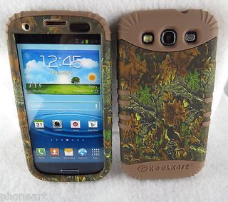 Galaxy S III S3 Snap On Hybrid Camouflage Camo Leaf Case With Brown