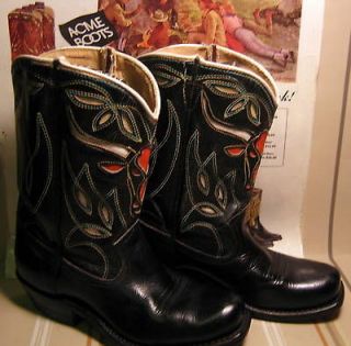 VINTAGE Childs ACME SHORTY COWBOY BOOTS with CUTOUTS & Square Toes