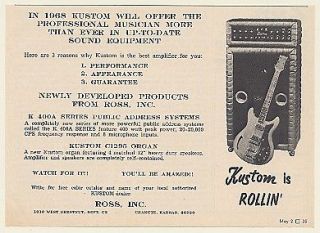 1968 Ross Kustom Amp Guitar PA System Organ Coming Ad