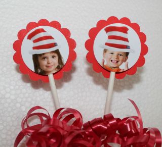 PHOTO PERSONALIZED The Cat in The Hat Inspired Cupcake Party Toppers