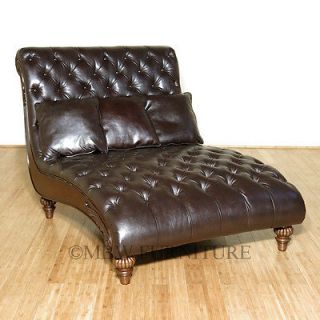 Tufted Genuine Leather Double Chaise Lounge w/ 3 Throw Pillows 15035